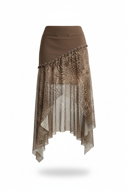 Jupe Léopard Asymétrique Maille Vintage