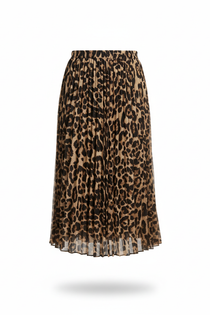 Jupe Longue Plissée Leopard Kaki