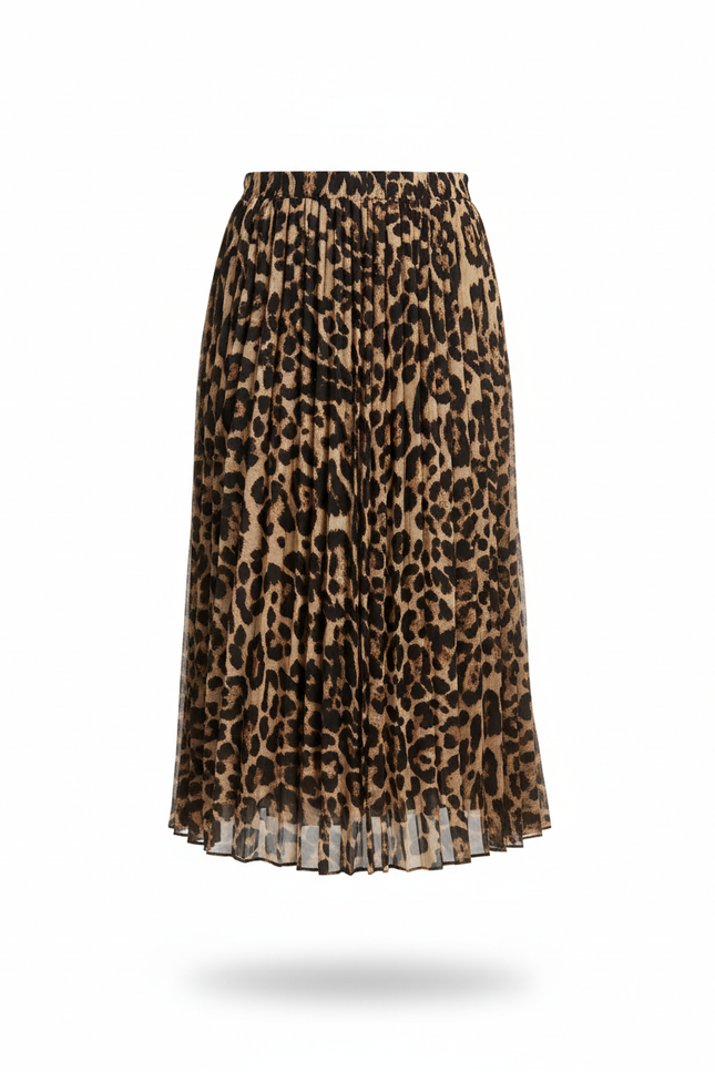 Jupe Longue Plissée Leopard Kaki