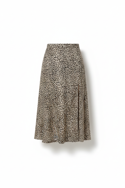 Jupe Léopard Fendue Midi Fluide