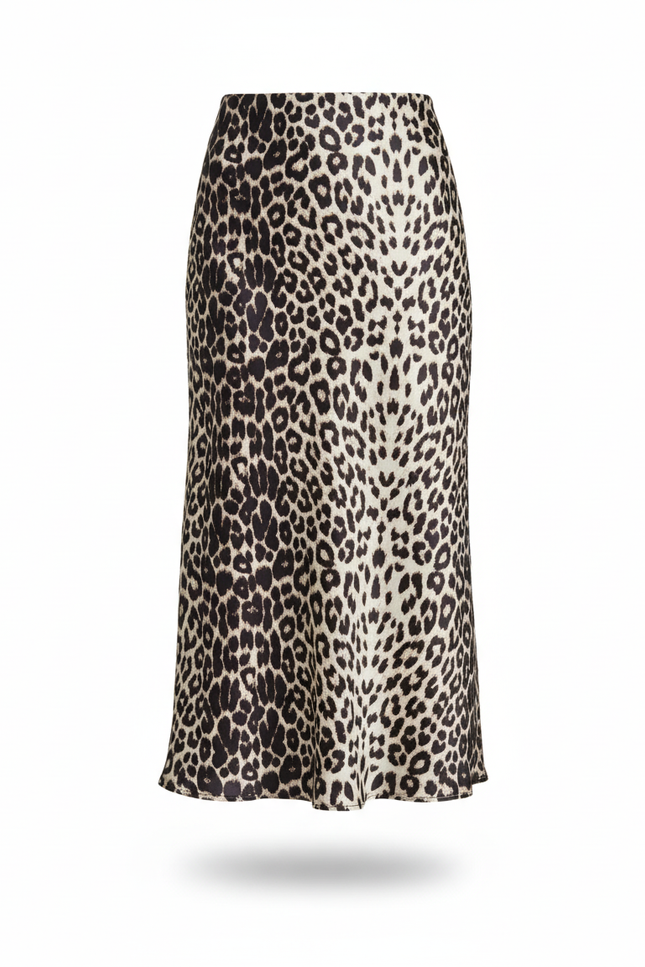 Jupe Léopard Satin Fluide Élégante Chic