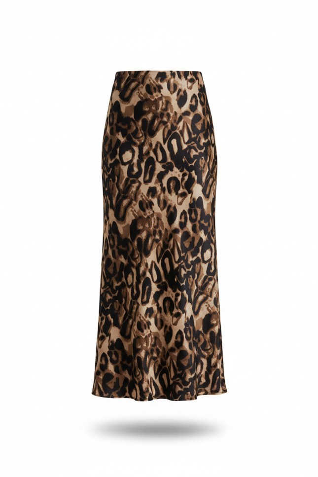 Jupe Léopard Midi Satin Fluide
