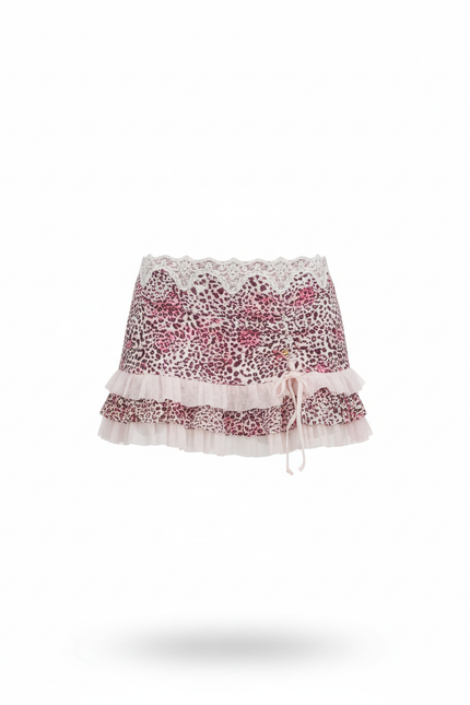 Jupe Léopard Taille Basse Volants Dentelle Chic