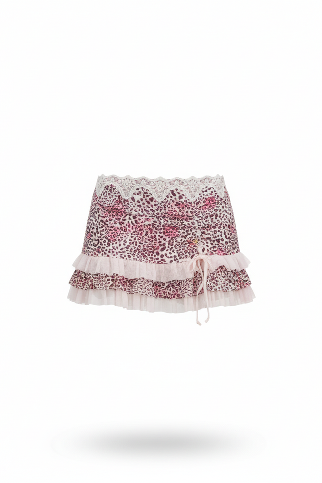 Jupe Léopard Taille Basse Volants Dentelle Chic