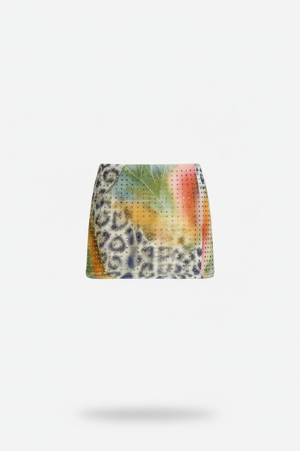 Jupe Léopard Multicolore Strass Y2K