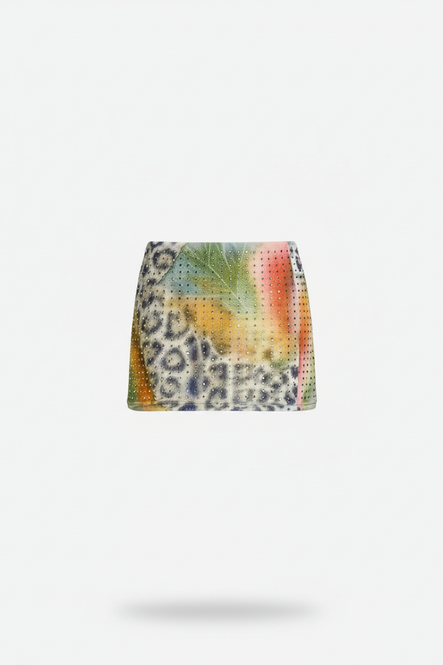 Jupe Léopard Multicolore Strass Y2K