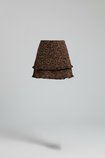 Jupe Léopard Suede À Volants Chic