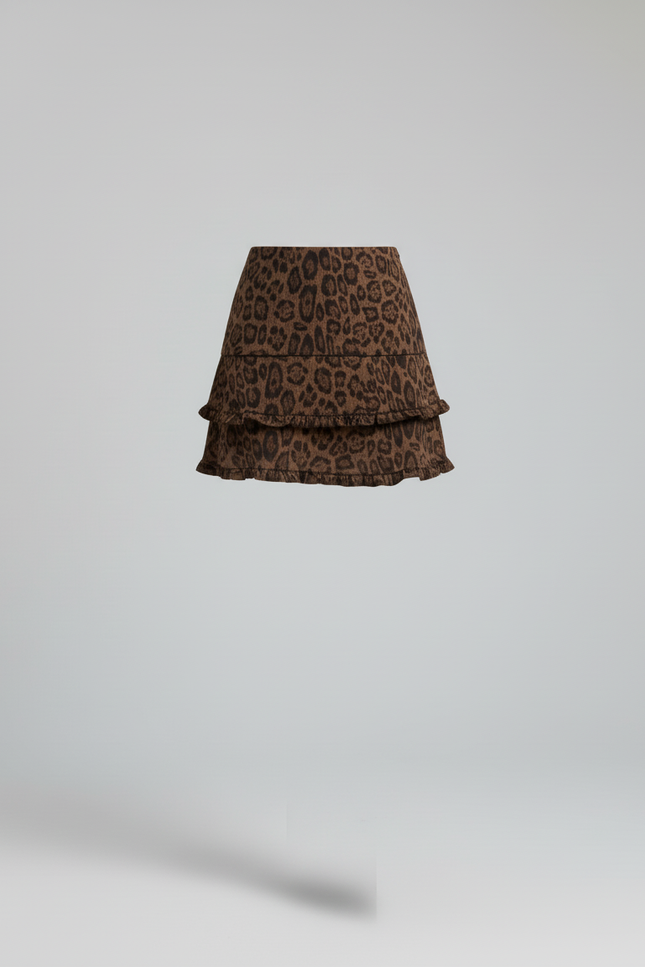 Jupe Léopard Suede À Volants Chic