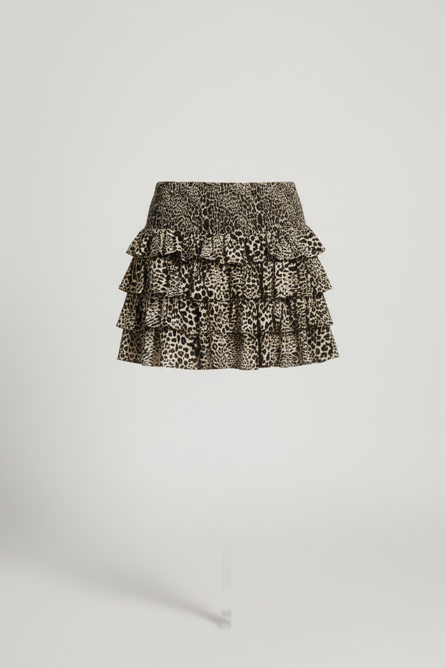 Jupe Léopard À Volants Étagée Fluide