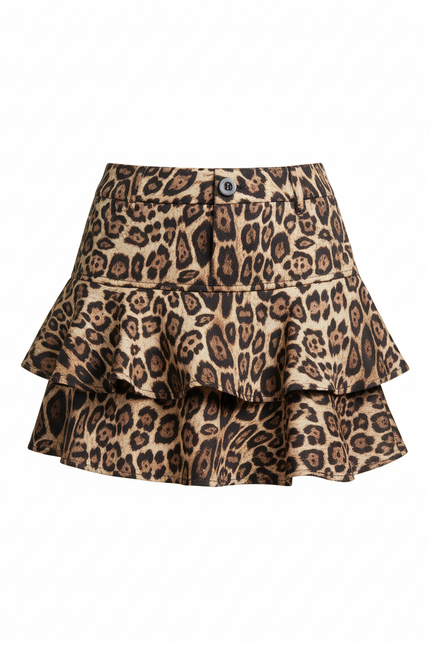Jupe Léopard Mini À Volants Chic Féminine