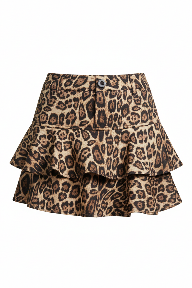Jupe Léopard Mini À Volants Chic Féminine
